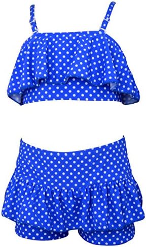PHAYON Girls Swimsuit Bikini and Pantskirt Set Kids Cute reffles Blue Black Light Blue Polka Dot Size US 6