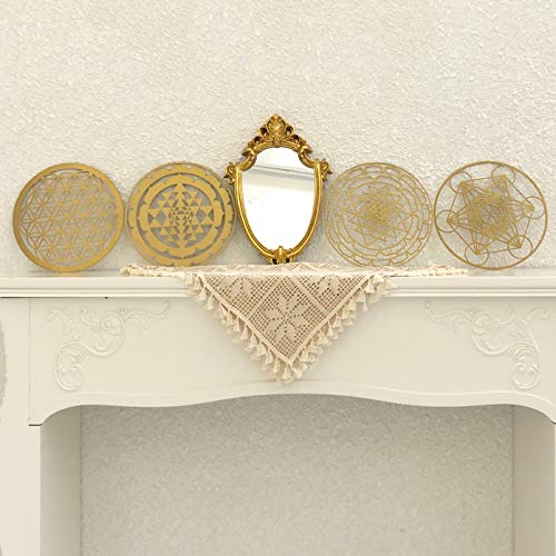 CANDIKO Sacred Geometry Stainless Steel Metal Wall Art Sri Yantra Symbol Decor 12 inch (Gold, Large)