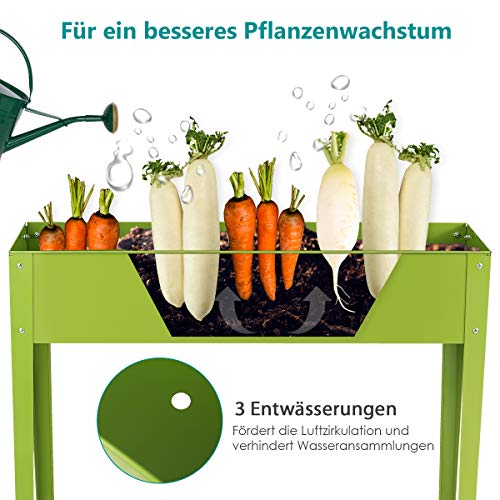 COSTWAY Hochbeet Metall, Pflanzkasten Blumenbeet Gartenbeet Blumenkasten Blumentrog Grün für Obst, Blumen, Gemüse im… – Bild 4
