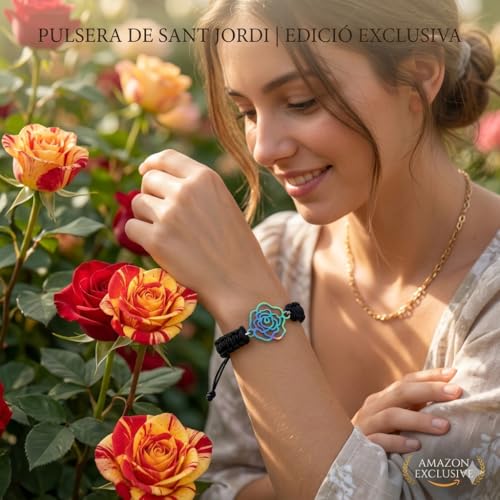 SIMBOLIKS Rainbow Rose of Sant Jordi, Dia dels Enamorats, Diada de Catalunya, Mother's Day, Heart, Love, Gift Sant Jordi, Red Bracelet, Rose of Eternal Colours, Arrival, Flower, Gift Bracelet