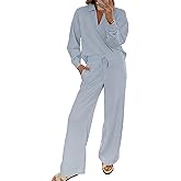 EVALESS Two Piece Sets for Women Lounge Sets Casual V Neck Sweatshirt and Wide Leg Sweatpants Matching Sets Women Clothing