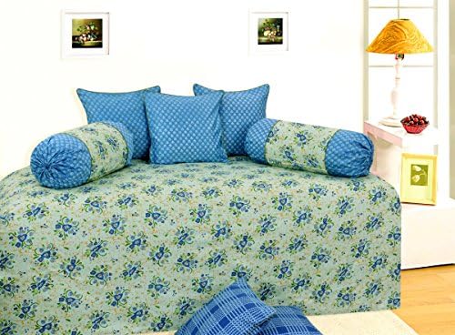 Floral Design Cotton Satin Diwan Bedding Set Of 6 Home Décor Bedspread 210 TC