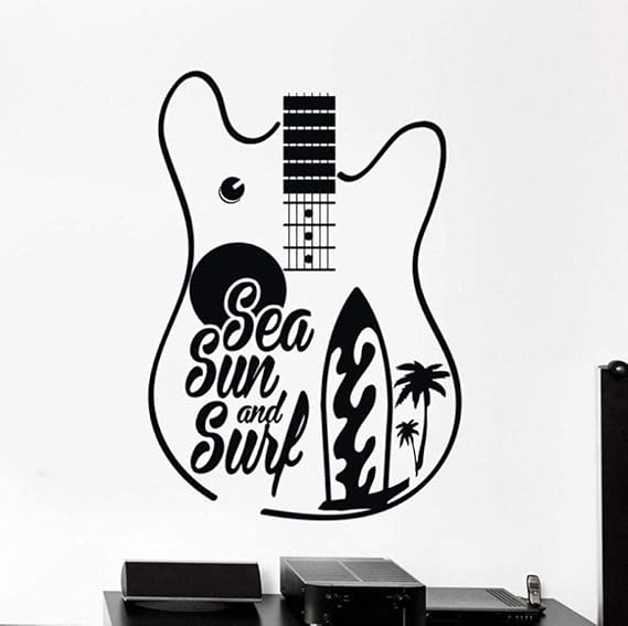 Calcomanía de pared Papel tapiz Pegatina de guitarra Agua de mar Sol