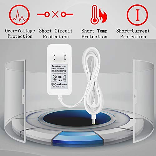 ALSISK DC Power Supply 12V 1A 12W Adapter,AC 100-240V to DC 12V Power Cord for LED Strip,Fish Tank,Clock Radio,Scanner,Switch,Wifi Router,ESCAM QD300,T-Com,Speedport+9 Different Plugs-White - Thumbnail 4