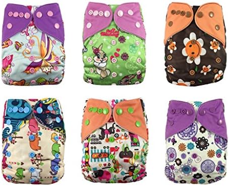 Nooya Adjustable Snap One Size Baby Cloth Diapers ,Washable Reusable ,Breathable, 6 Pack Pocket Cloth Diaper with 2 Inserts Each,6PCS + 12 Inserts