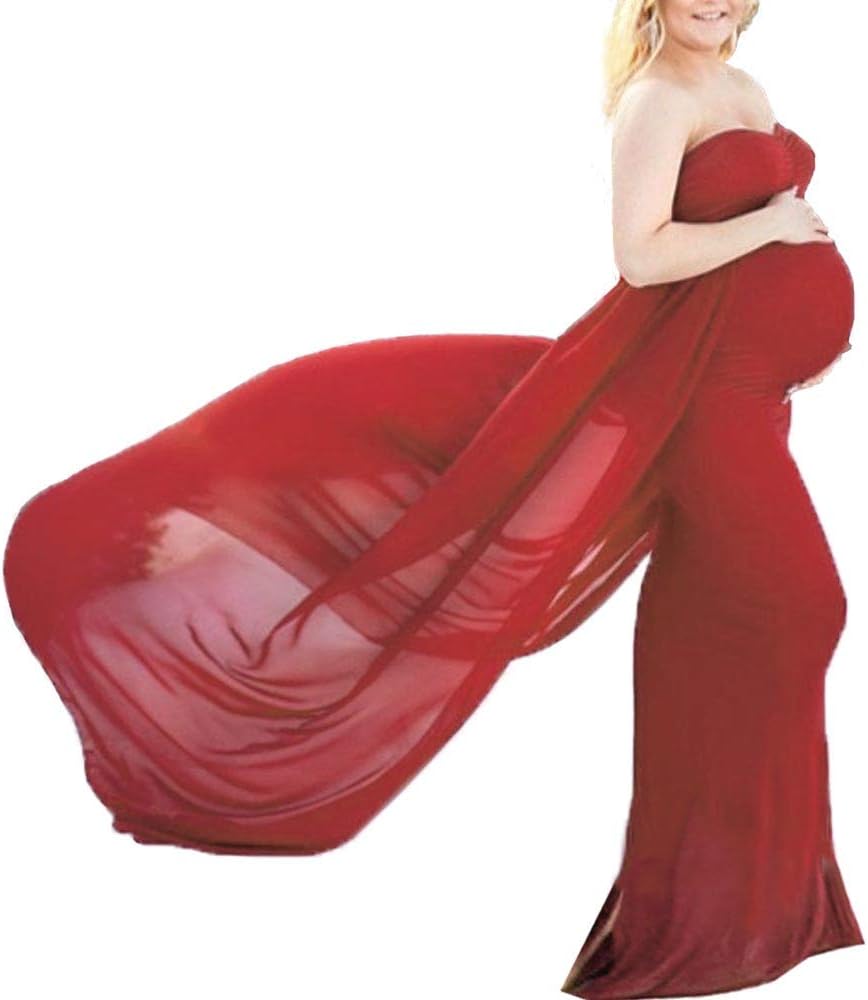 Maternity Photography Dress Off Shoulder Chiffon Pregnancy Long Gown Maxi Dress for Baby Shower