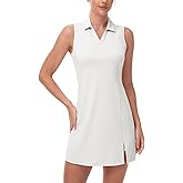 BGOWATU Women's Tennis Dress Sleeveless Collared V Neck Golf Polo Dress Side Slit Sports Dress with Shorts and Pocket