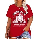 JINTING Plus Size Christmas Shirts for Women Christmas Tree Graphic Tees Xmas Holiday Short Sleeve T-Shirt Top