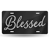 Blessed Glitter Front License Plate Aluminum Decorative License Plates Funny Metal Car Plate 6"X12" Novelty Vanity Tag Cover with 4 Holes Car Decor Accessory