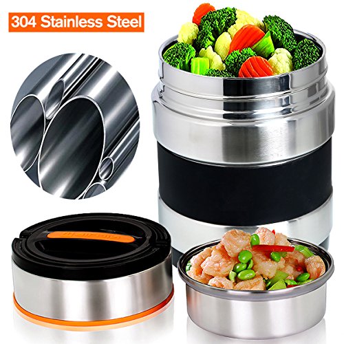 Vacuum Insulated Lunch Box Keep Food Warm Lunch Containers Stainless Steel Bento Box Thermal Insulating Food Carriers Leakproof Food Savors Heat Holding 8hr with Folding Spoon 3 Tiers