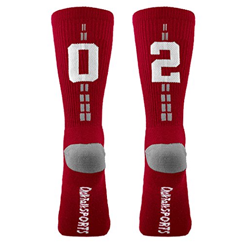 ChalkTalkSPORTS Athletic Half Cushioned Crew Socks | Mid Calf | Red | Team Number 02 or 20