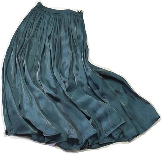 Amazon レディース フレアスカート 光沢 ナチュラル ウエストゴム ロングスカート マキシ丈スカート レディース ボトムス スカート グレー ブラック グリーン ゴールド きれいめ 春夏 グリーン Free スカート 通販