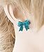 Fashion Crystal Pave Bow Ribbon Stud Earrings Teal