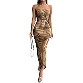 LIGHT DOT Women's Ruched Strapless Bodycon Dress Elegant Tie Dye Midi Guest Dresses Formal Outfits Date Party