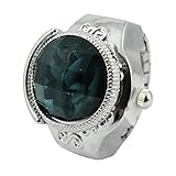 Youyoupifa Round Faceted Crystal Inlay Hunter Case Quartz Finger Ring Watch (Blue)