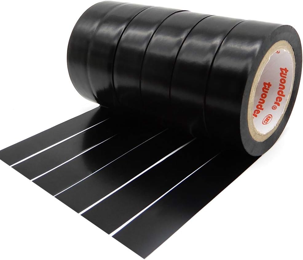 YTBUBOR 6 Pack Black Electrical Insulation Tape Adhesive Gaffer Tape 17mm × 9m, 17mm x 9m