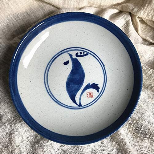 YUWANW Hand-Painted Blue and White Dish Happiness dial Clay Dish for Dipping Fruit Tea Inventory Heart Dish Plate Pot mat Pelvis - S