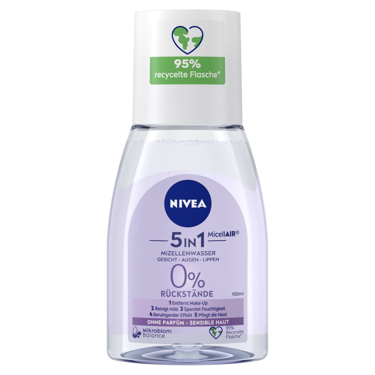 NIVEA MicellAir 5-in-1 Micellar Water Sensitive (6 x 100 ml), Micellar Cleansing Water Sensitive Skin, Fragrance-Free Facial Toner Works in Harmony with the Skin Microbiome