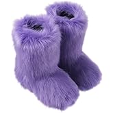 Gegefur Girls Boys Kids Faux Fur Boots Furry Fuzzy Fluffy Warm Winter Snow Boots Flat Shoes Outdoor