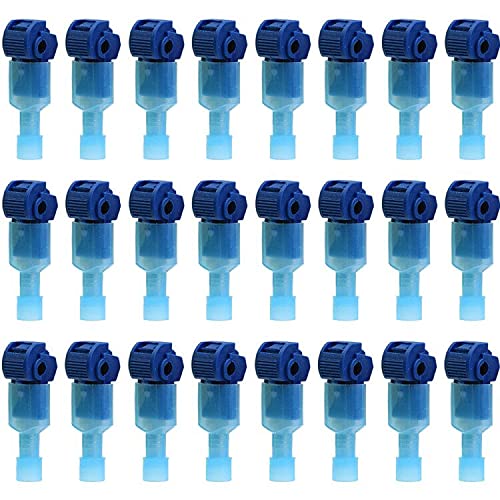 Ruidee 60Pcs/30Pairs T Tap Wire Connectors Electric Wire Terminals Self-Stripping Fully Insulated Male Quick Disconnects Spade Terminals 18-14 AWG Blue/UNJL
