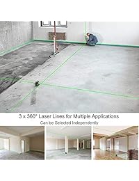 Huepar 3D Green Beam Láser autonivelante 3x360 Línea cruzada, Línea de alineación y nivelación de tres planos, láser nivelador   Dos líneas 360 verticales y una línea horizontal 360   Base de pivote magnética