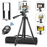 PEYOU Compatible for iPad iPhone Tripod, 50" Lightweight Aluminum Phone Camera Tablet Tripod + Wireless Remote + Universal 2 in 1 Mount Holder for Smartphone (Width 2.2-3.3"),Tablet (Width 4.3-7.3")