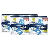 Tampax Pearl Active Plastic Tampons, Light/Regular/Super Absorbency Multipack, Unscented, 34 Count, 4 Boxes, (Total 136 Count)