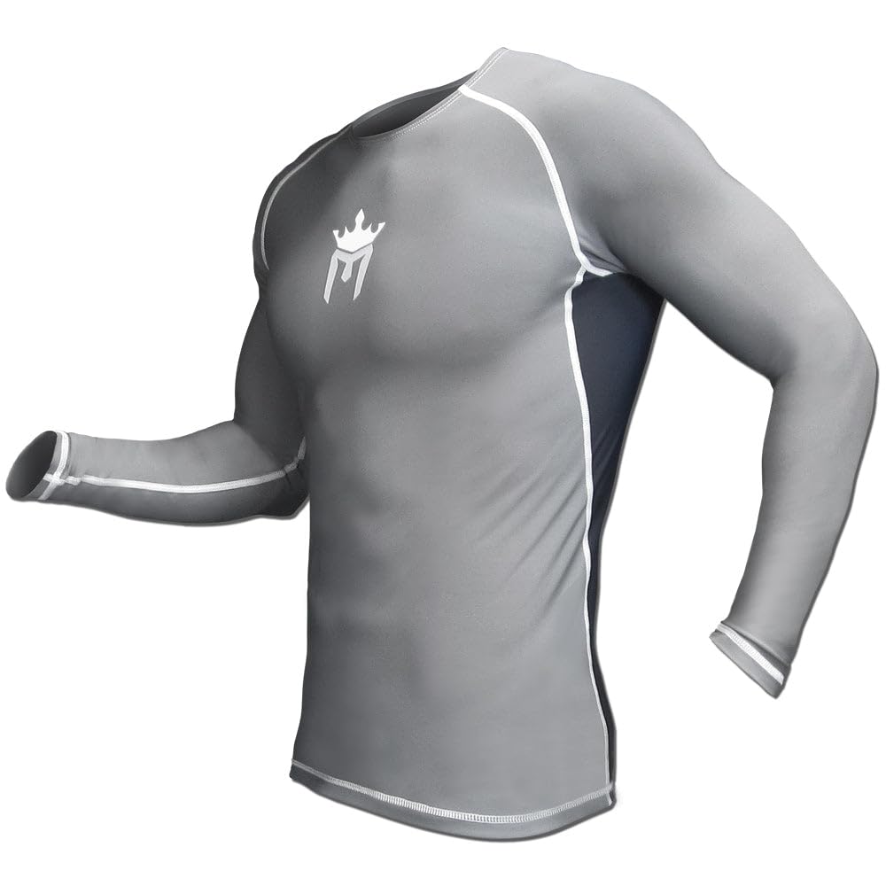 Meister Rush Long-Sleeve Rash Guard for MMA, BJJ & Surfing - Charcoal/Black - XX-Large, Charcoal Gray / Black, XX-Large