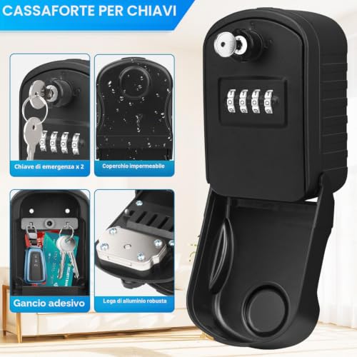 ENONEO Key Safe Box Large External Key Safe 4 Code Waterproof Key Box Combination with 2 Emergency Keys Self Check In Key Box for Home School Factory