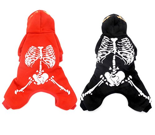 SELMAI Pet Clothes for Puppy Cat Small Dog Noctilucent Skeleton Hooide Jacket Jumpsuit Costume Clothing