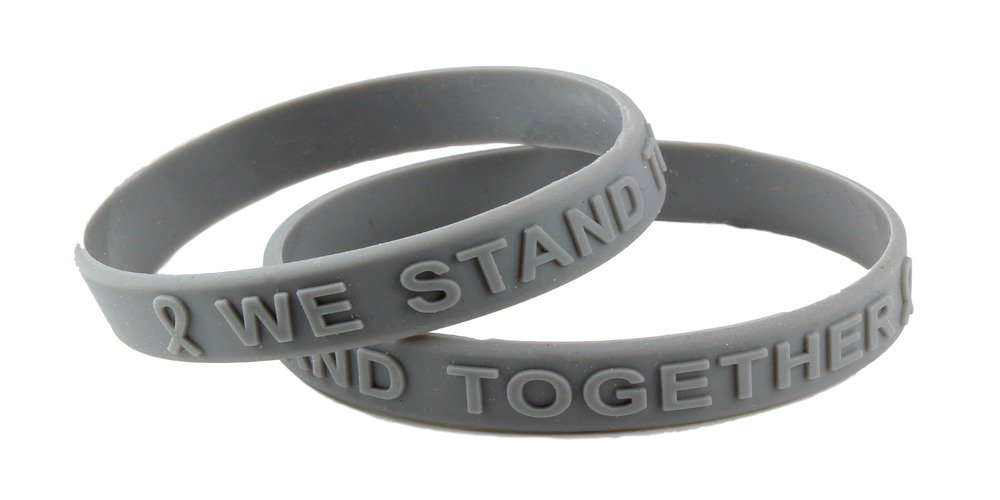 Gray Ribbon Awareness Embossed Silicone Bracelet