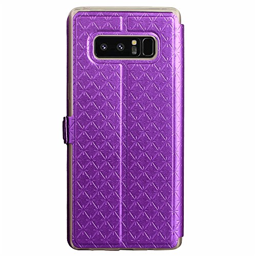 Samsung Galaxy Note 8 Phone Case,ARSUE Window View Slim Luxury PU Leather Wallet Flip Full-Body Drop Resistant Protection Case Cover with Card Slots and Kickstand for Galaxy Note 8 (2017) - Purple