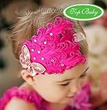 Nicerocker Lovely Ovely Unusal Cotton Girls Baby Red Feather Hairband with Rose Bow