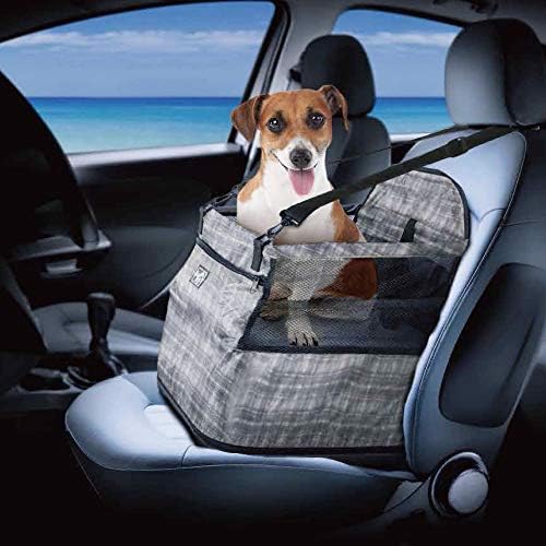 ALL FOR PAWS Dog Car Seat Upgrade Deluxe Portable Pet Dog Booster Car Seat for Cars,Trucks and SUVs – Adjustable Safety Seat Belt Perfect for Small and Medium Pets (Grey)