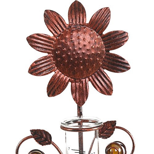 CEDAR HOME Rain Gauge Outdoor Garden Wireless Glass Brass Metal Tabletop Cute Professional Raingauge for Lawn Yard Patio Decor 8oz. by, 7" W x 6" D x 16" H, Copper Sunflower