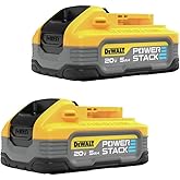 DEWALT Powerstack 20V MAX Battery, Rechargeable, 5Ah, Lithium Ion, 2-Pack (DCBP520-2)