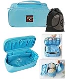 Travel Underwear Bra and Garment Soft Box Organizer with Removable Zipper Pouch, Handle and Bonus Drawstring Bag