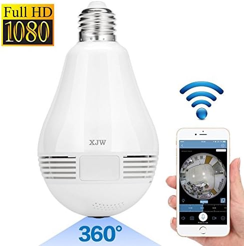 XJW 2017 New 360 Degree Smart LED Bulb 1080P HD WiFi IP Security Network Dome Camera For Home Surveillance, Fisheye 360¡ã Indoor Dome With Night Vision Motion Detection 2-Way talking
