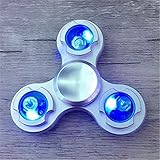 STRESS SPINNER LED Tri Fidget Finger Gyro Stress Reducer EDC ADHD Focus Toys High Speed for Killing Time(Silver)