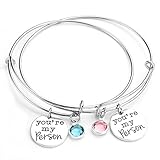 Top Plaza 2pcs/Set You Are My Person Round Alloy Rhinestone Charm Expandable Wire Bangle Bracelets