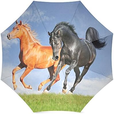 Running Horse on Grass Anti Rain Windproof Travel Golf Sports Foldable Umbrella