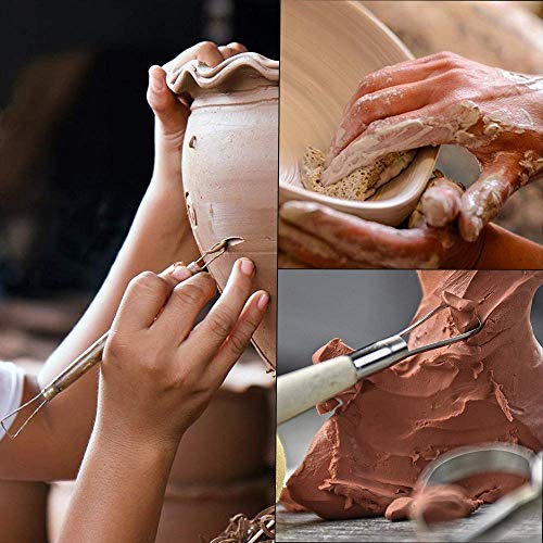 LINGSFIRE Pottery Tools, 44PCS Clay Sculpting Tools Wooden Handle Pottery Carving Tool Set Clay Cleaning Tools Kits Rock Painting Kit for Sculpture Pottery Art Crafts, Safe for Kids (44Pcs)