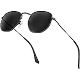 KALIYADI Sunglasses for Women and Men, Polarized Square UV Protection, Trendy Metal Frame Hexagon Sunglasses
