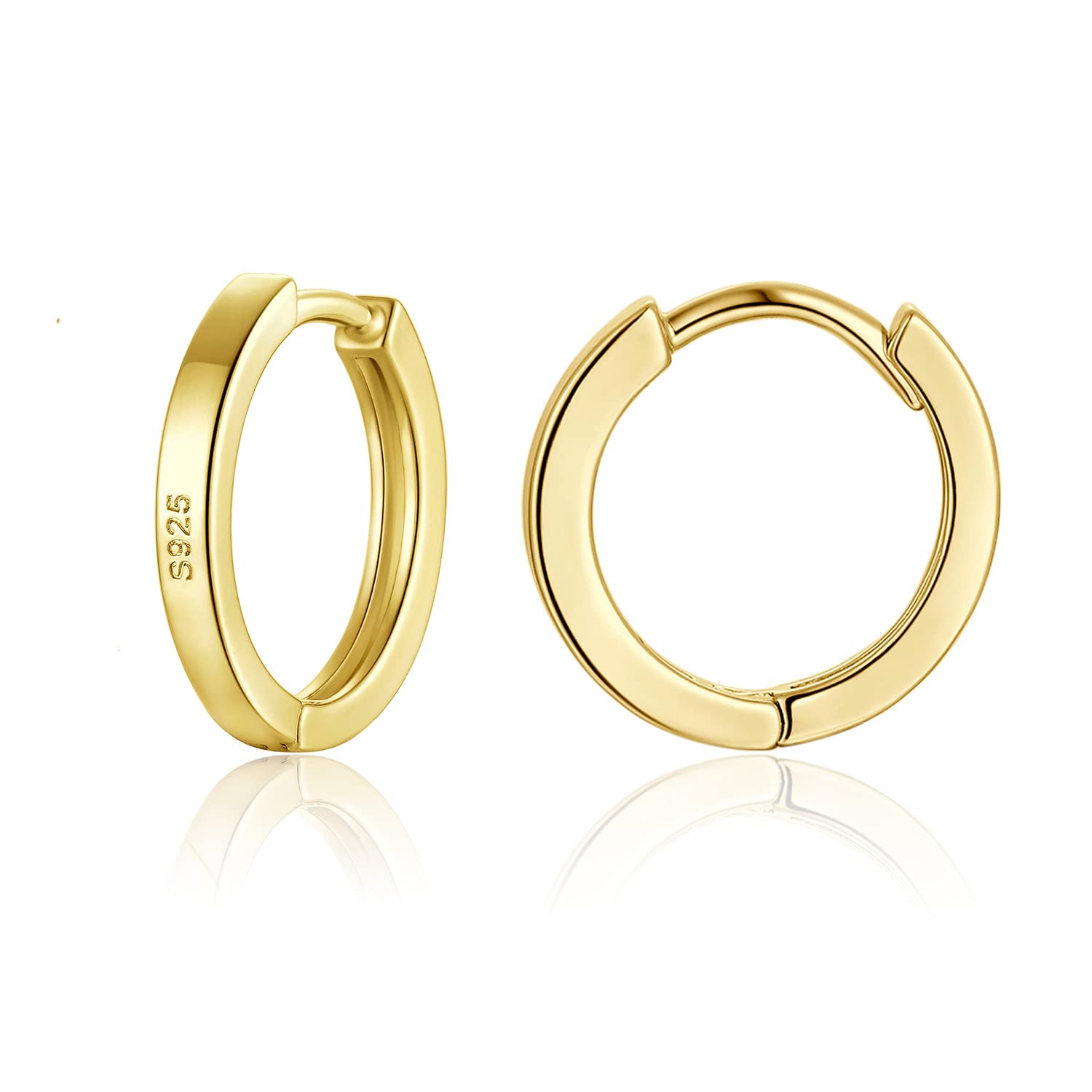 wynn's Silver Hoop Earrings for Women, 925 Sterling Silver Unisex Small Sleeper Hoop Earrings, Gold Hooped Huggie Cartilage Earrings for Women Men Girls (12mm)