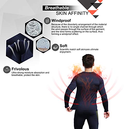 Men's Thermal Underwear Wintergear Fleece Long Johns Compression Base Layer Set Skiing Warm Top & Bottom (Blue, XXL)
