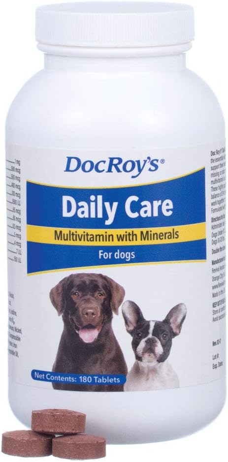 Doc Roy's Daily Care Multivitamin with Minerals for Dogs- Canine Daily Health Supplement- 180ct Tablets