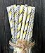 Charmed yellow and grey paper straw mix pack of 75 in stripe, chevron and polka design