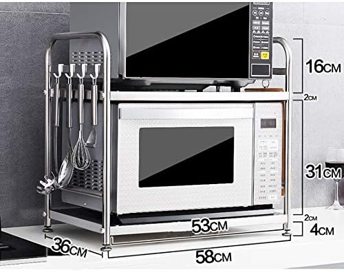 HJSS Microwave Oven Stand, stainless steel Microwave Oven Shelf Storage Racks Kitchen Counter and Cabinet Shelf Organization silver white