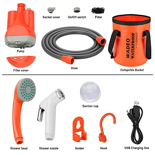 WADEO Portable Camping Shower Head, Protable Shower Pump for Camping