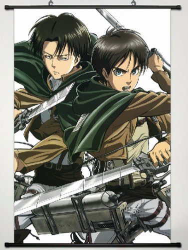 Home Decor Attack on Titan Shingeki no Kyojin Cosplay Wall Scroll Poster Eren Jäger & Levi / Rivaille / Rival 23.6 X 35.4 Inches-JX09